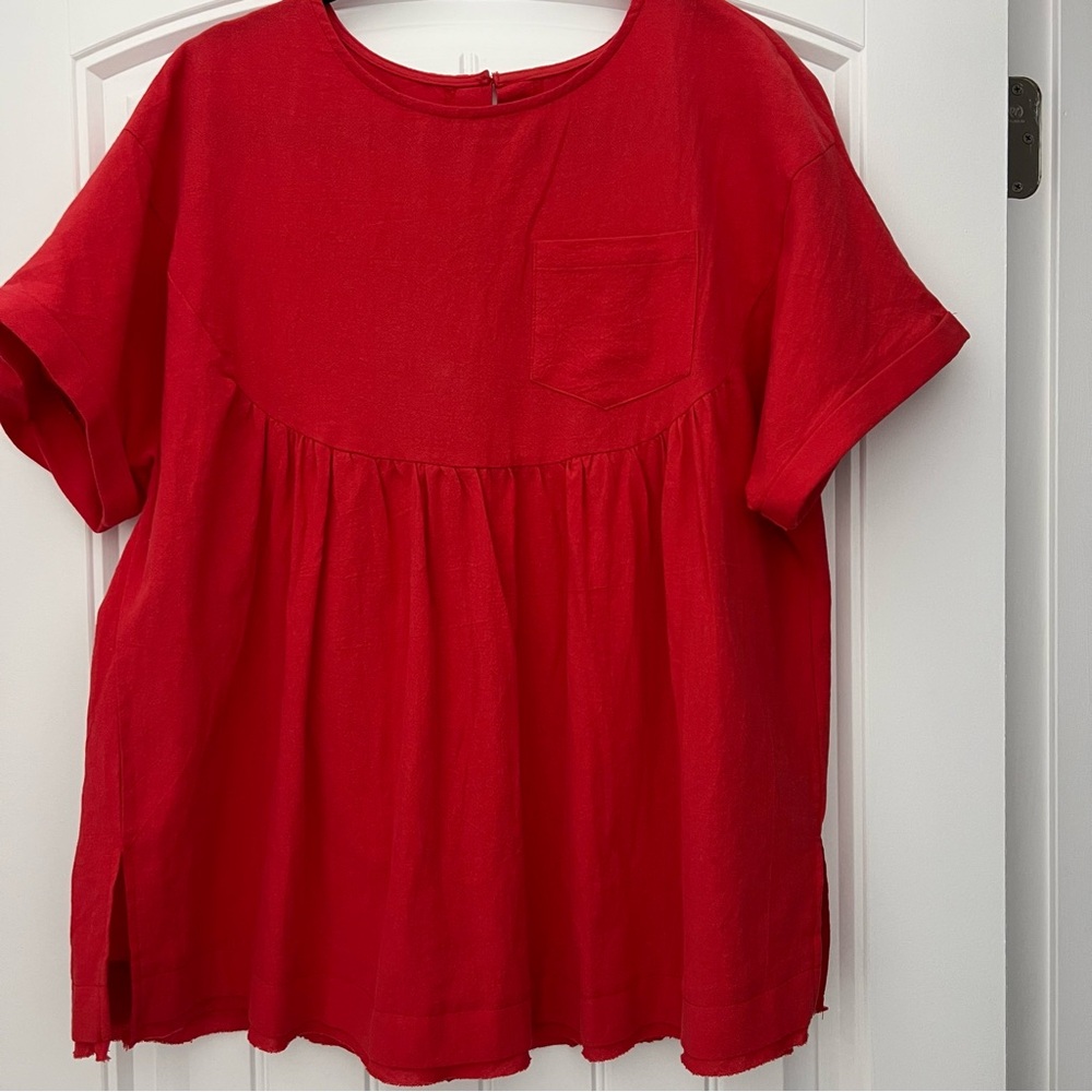 Red Short Sleeve Blouse